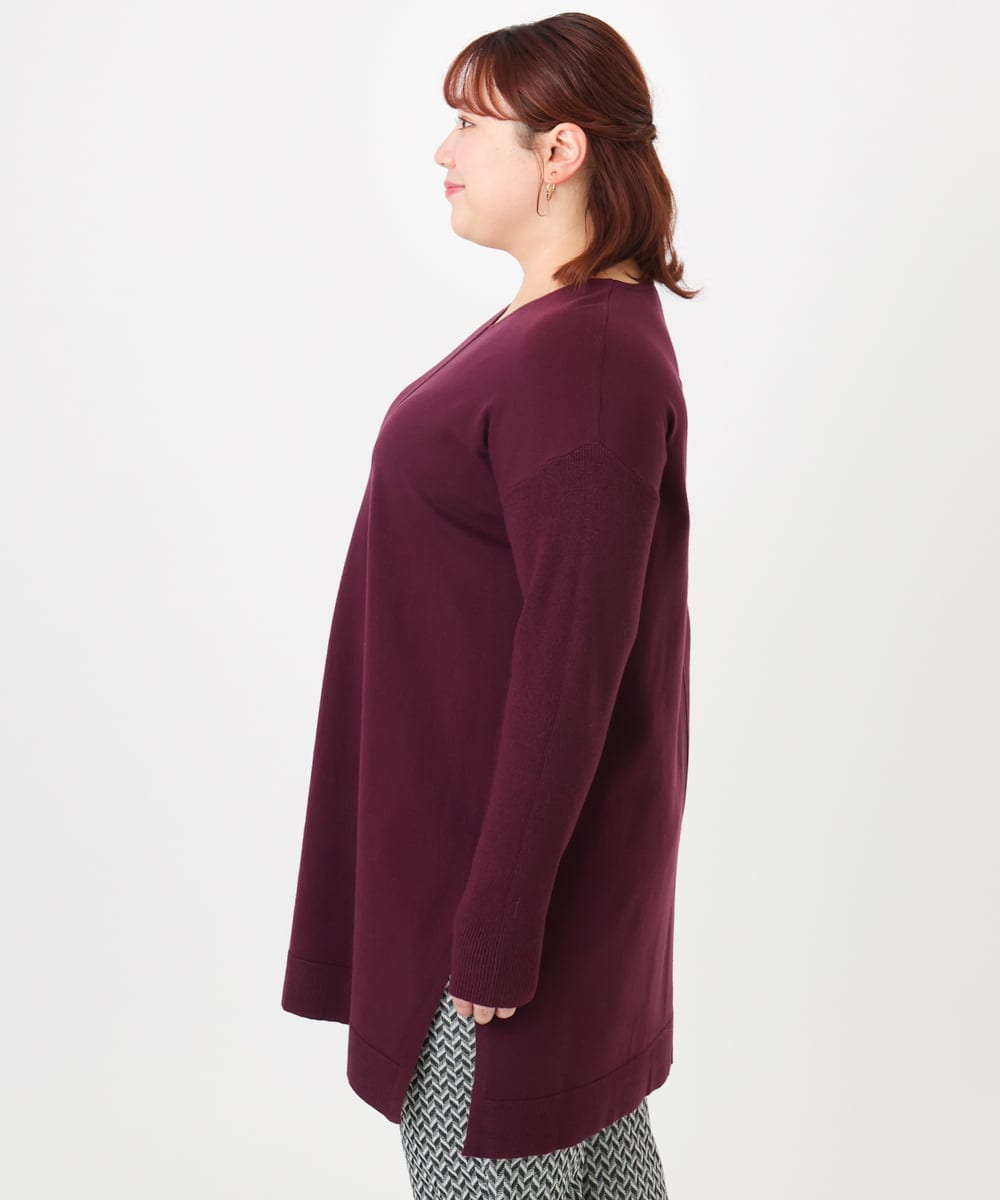 OLEBD17089 eur3(エウルキューブ) 【WEB先行販売】【大きいサイズ】Vネックニットチュニック ワイン(77)