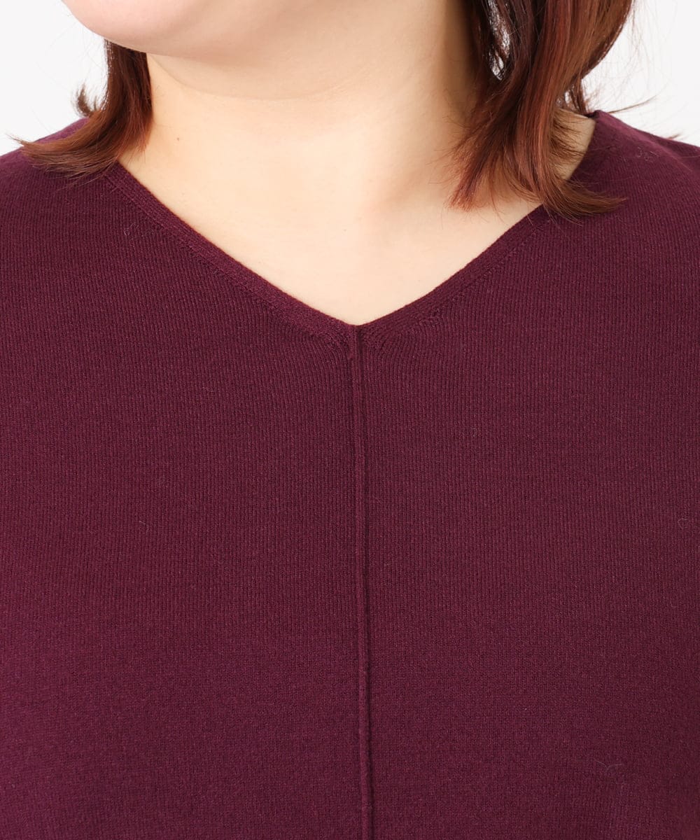OLEBD17089 eur3(エウルキューブ) 【WEB先行販売】【大きいサイズ】Vネックニットチュニック ワイン(77)