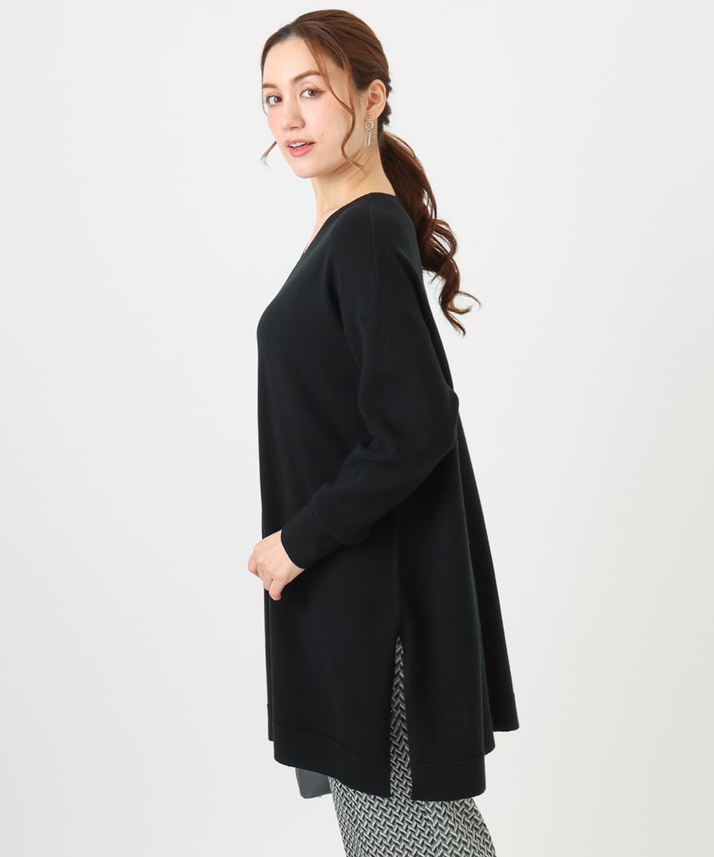 OLEBD17089 eur3(エウルキューブ) 【WEB先行販売】【大きいサイズ】Vネックニットチュニック ブラック(94)