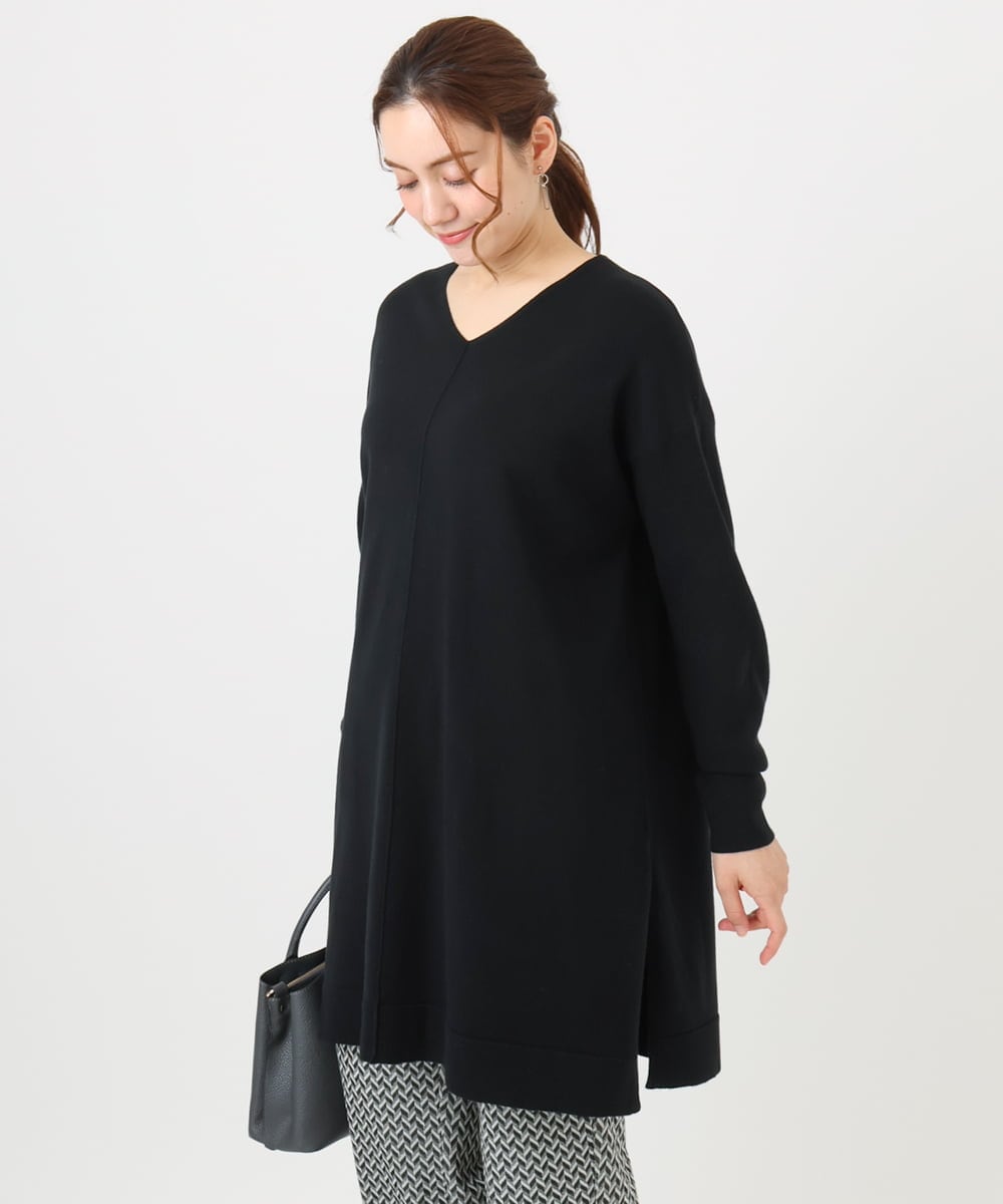 OLEBD17089 eur3(エウルキューブ) 【WEB先行販売】【大きいサイズ】Vネックニットチュニック ブラック(94)