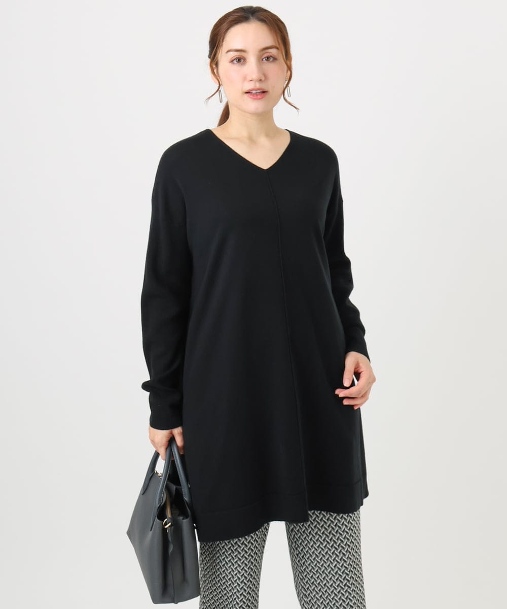 OLEBD17089 eur3(エウルキューブ) 【WEB先行販売】【大きいサイズ】Vネックニットチュニック ブラック(94)