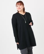 OLEBD17089 eur3(エウルキューブ) 【WEB先行販売】【大きいサイズ】Vネックニットチュニック ブラック(94)