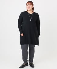 OLEBD17089 eur3(エウルキューブ) 【WEB先行販売】【大きいサイズ】Vネックニットチュニック ブラック(94)