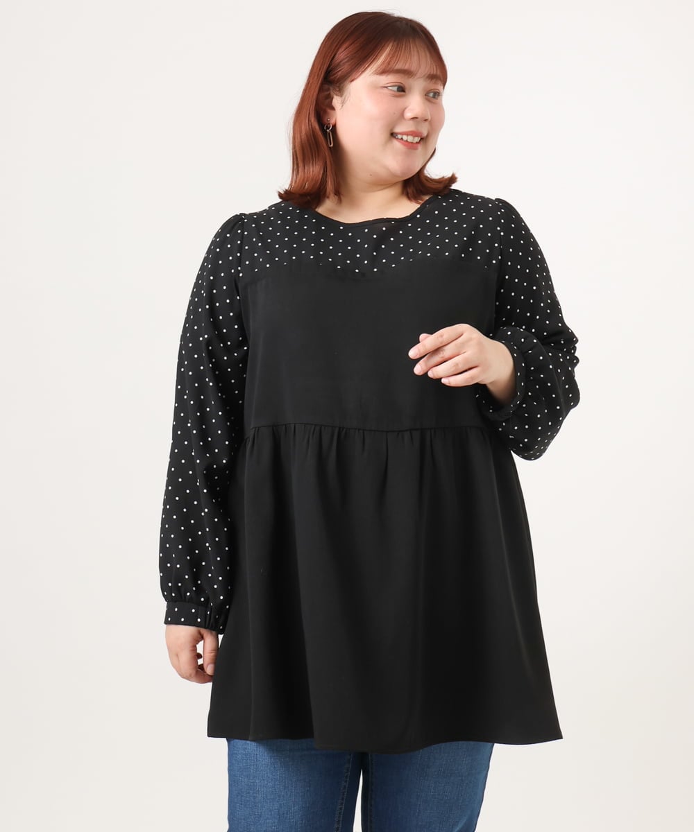 OLEBD23089 eur3(エウルキューブ) 【大きいサイズ】ビスチェ風ドッキングトップス ブラック(94)