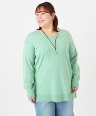 OLEBD90099 eur3(エウルキューブ) 【大きいサイズ】Vネックニットチュニック ライトグリーン(30)