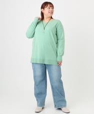 OLEBD90099 eur3(エウルキューブ) 【大きいサイズ】Vネックニットチュニック ライトグリーン(30)