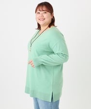 OLEBD90099 eur3(エウルキューブ) 【大きいサイズ】Vネックニットチュニック ライトグリーン(30)