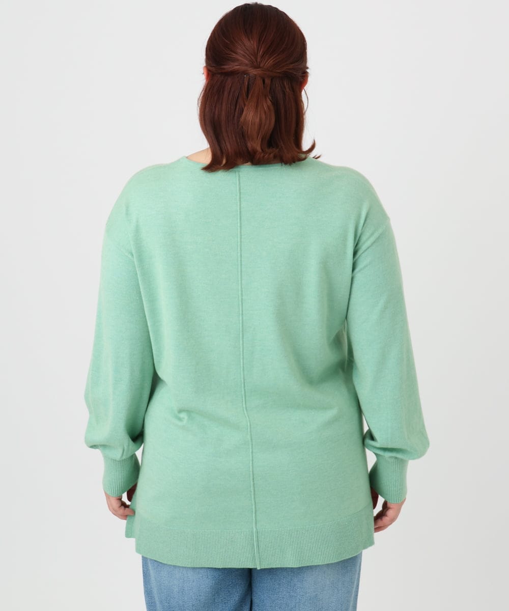 OLEBD90099 eur3(エウルキューブ) 【大きいサイズ】Vネックニットチュニック ライトグリーン(30)