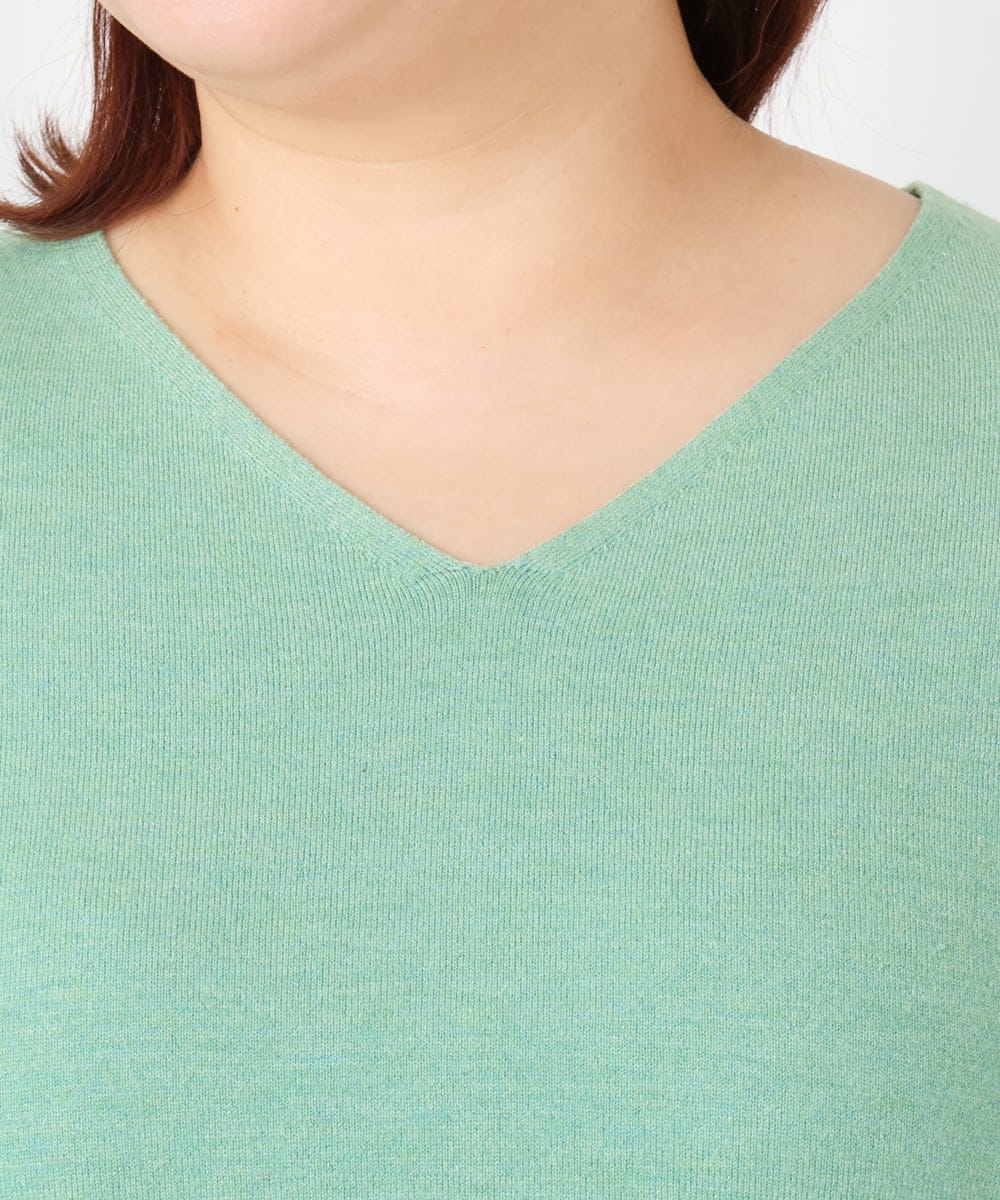 OLEBD90099 eur3(エウルキューブ) 【大きいサイズ】Vネックニットチュニック ライトグリーン(30)