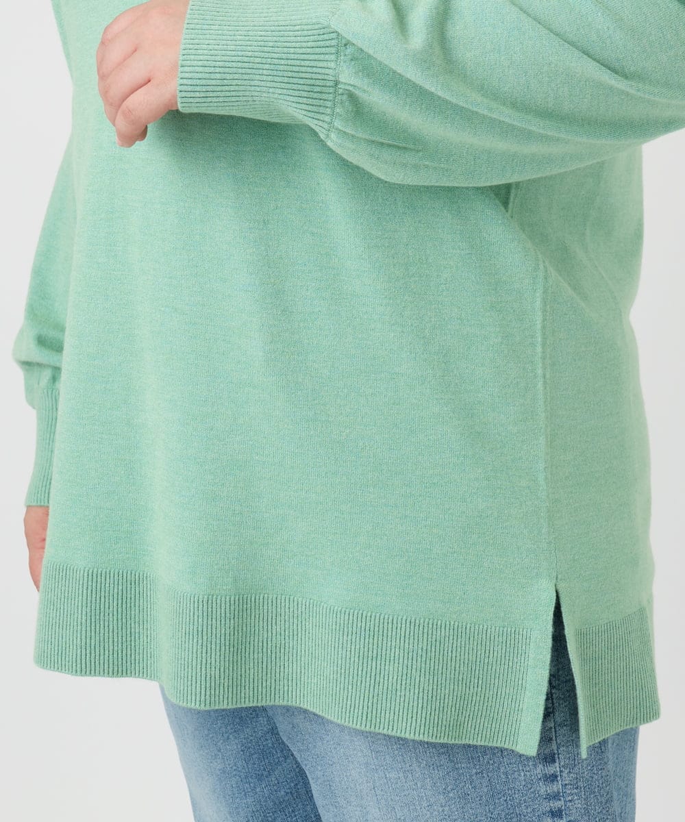 OLEBD90099 eur3(エウルキューブ) 【大きいサイズ】Vネックニットチュニック ライトグリーン(30)