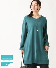OLEBV24089 eur3(エウルキューブ) 【大きいサイズ】洗えるVネックニットチュニック グリーン(35)