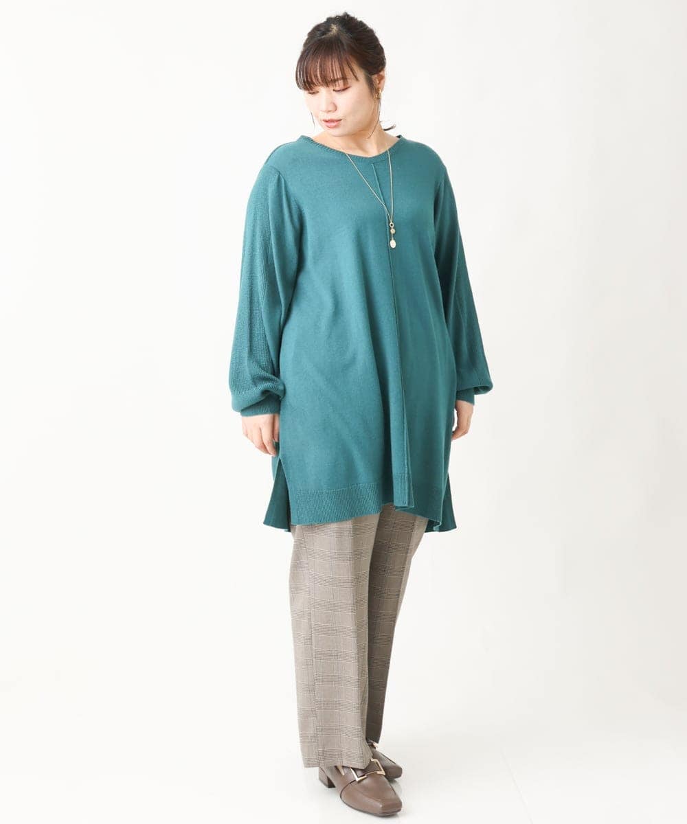 OLEBV24089 eur3(エウルキューブ) 【大きいサイズ】洗えるVネックニットチュニック グリーン(35)