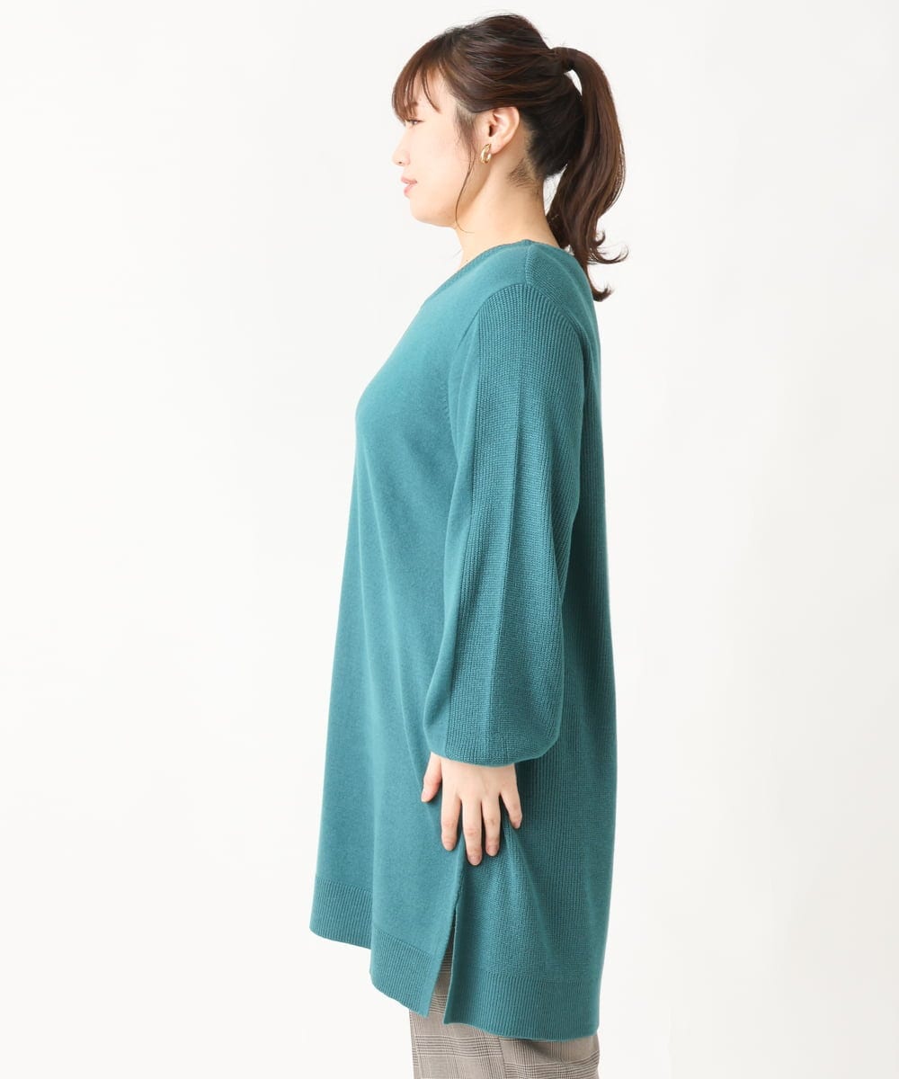 OLEBV24089 eur3(エウルキューブ) 【大きいサイズ】洗えるVネックニットチュニック グリーン(35)