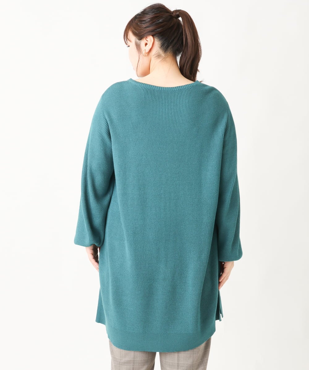 OLEBV24089 eur3(エウルキューブ) 【大きいサイズ】洗えるVネックニットチュニック グリーン(35)