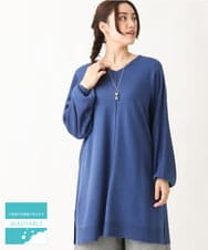 OLEBV24089 eur3(エウルキューブ) 【大きいサイズ】洗えるVネックニットチュニック ブルー(55)