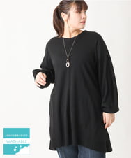 OLEBV24089 eur3(エウルキューブ) 【大きいサイズ】洗えるVネックニットチュニック ブラック(94)