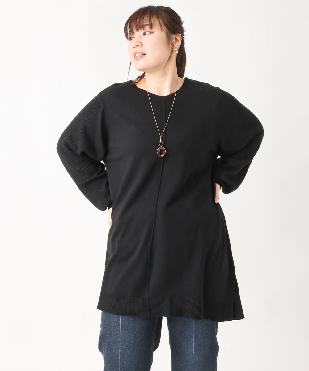 OLEBV24089 eur3(エウルキューブ) 【大きいサイズ】洗えるVネックニットチュニック ブラック(94)
