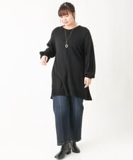 OLEBV24089 eur3(エウルキューブ) 【大きいサイズ】洗えるVネックニットチュニック ブラック(94)