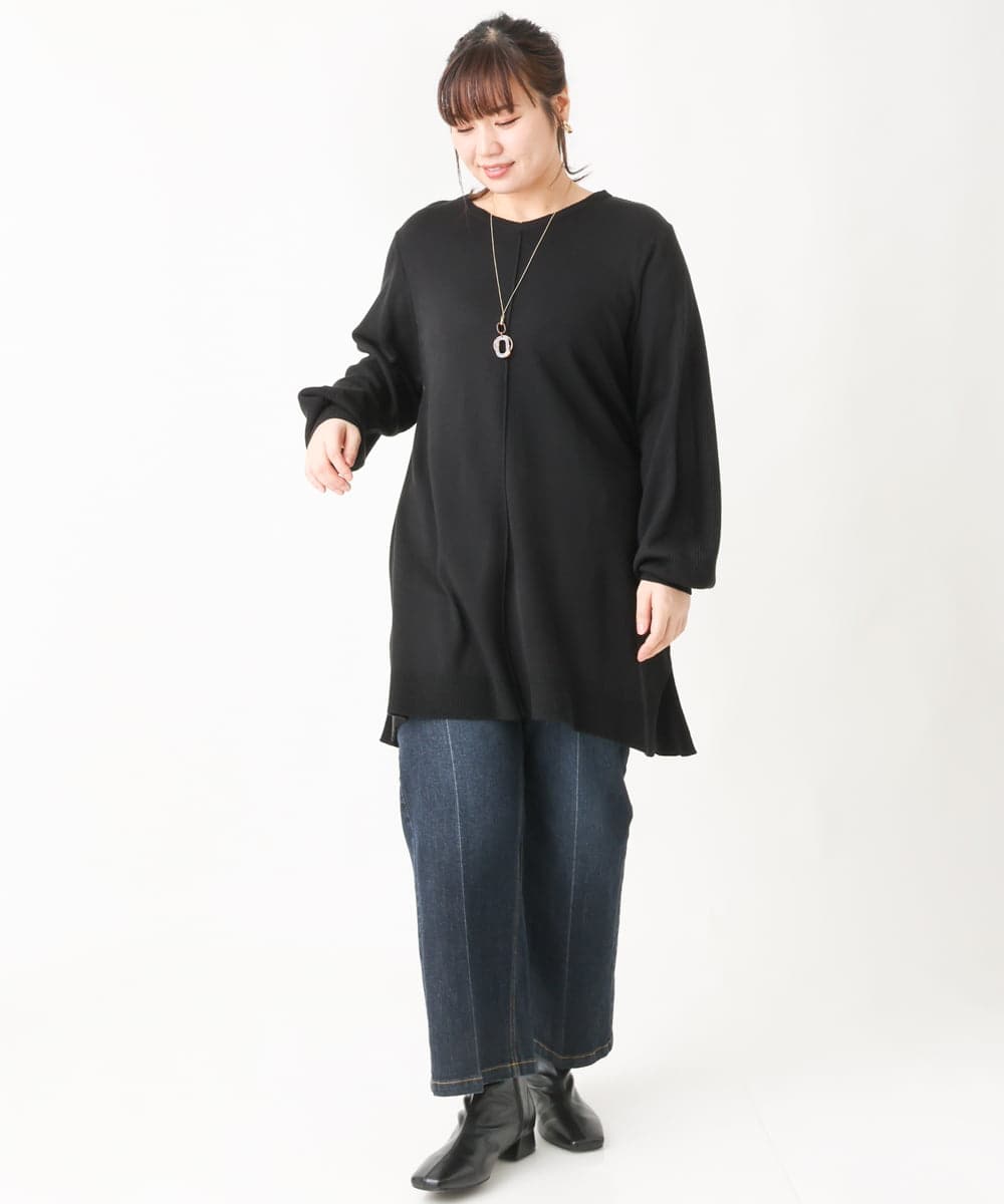 OLEBV24089 eur3(エウルキューブ) 【大きいサイズ】洗えるVネックニットチュニック ブラック(94)