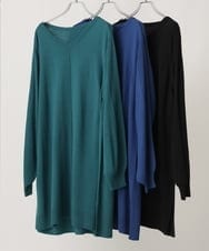 OLEBV24089 eur3(エウルキューブ) 【大きいサイズ】洗えるVネックニットチュニック ブラック(94)