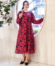 OLEBV28149 eur3(エウルキューブ) 【大きいサイズ】フラワープリントワンピース ネイビー(57)