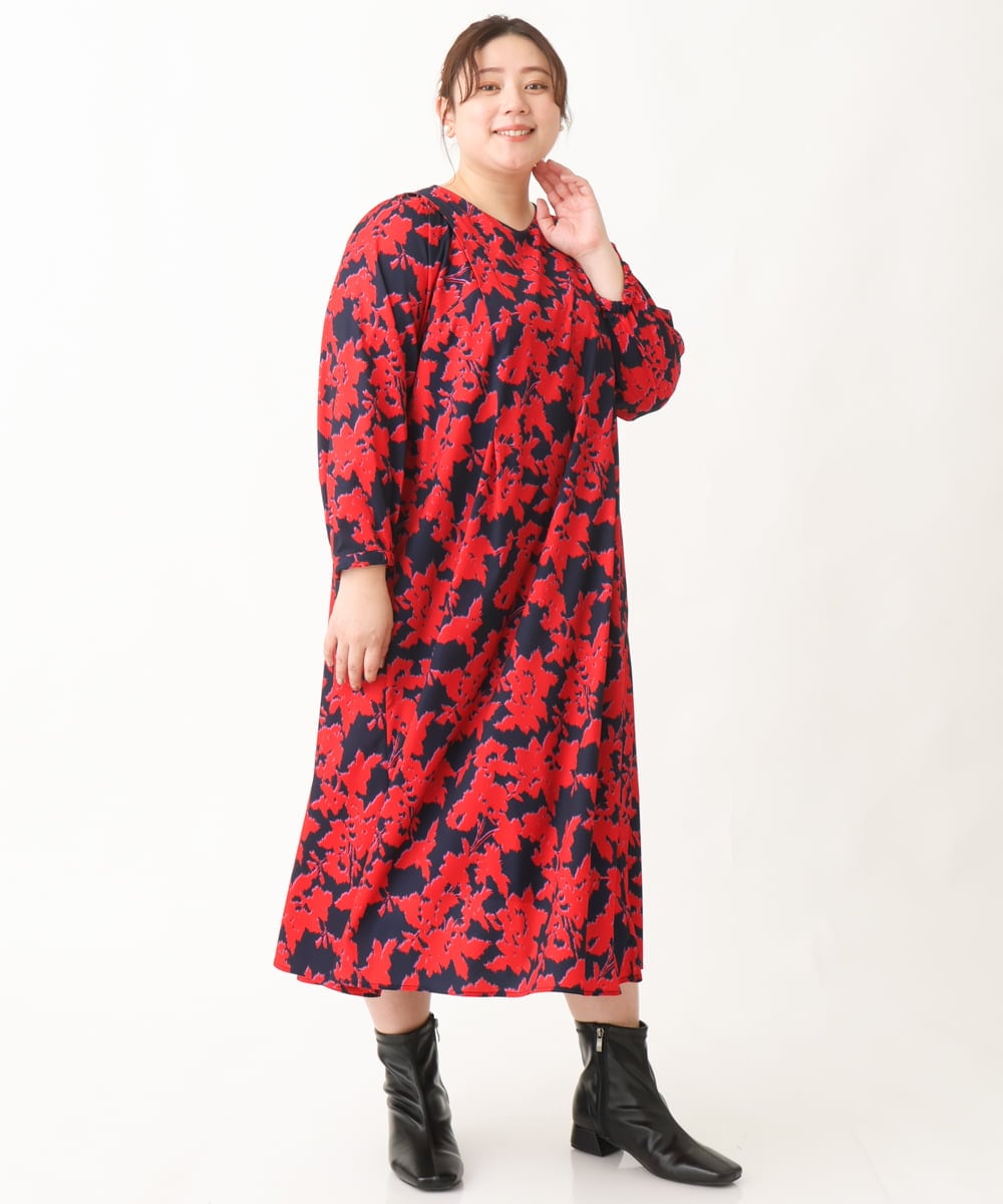 OLEBV28149 eur3(エウルキューブ) 【大きいサイズ】フラワープリントワンピース ネイビー(57)