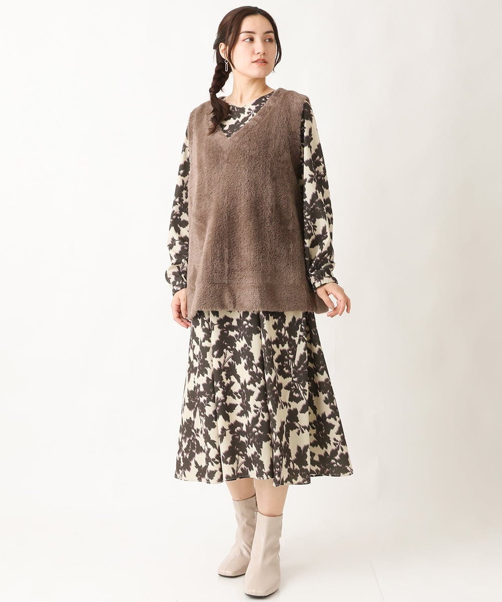 OLEBV28149 eur3(エウルキューブ) 【大きいサイズ】フラワープリントワンピース ベージュ(82)