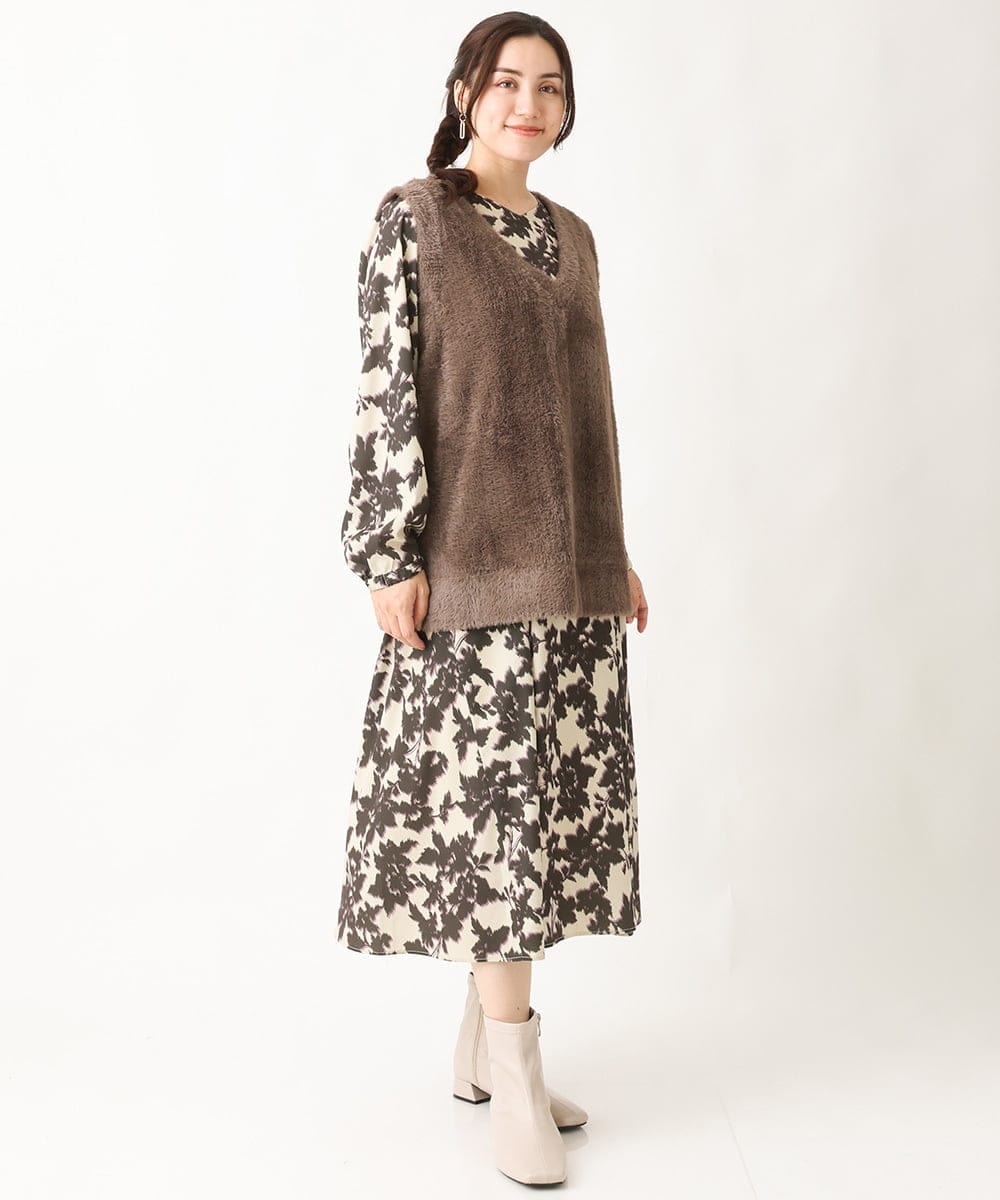 OLEBV28149 eur3(エウルキューブ) 【大きいサイズ】フラワープリントワンピース ベージュ(82)
