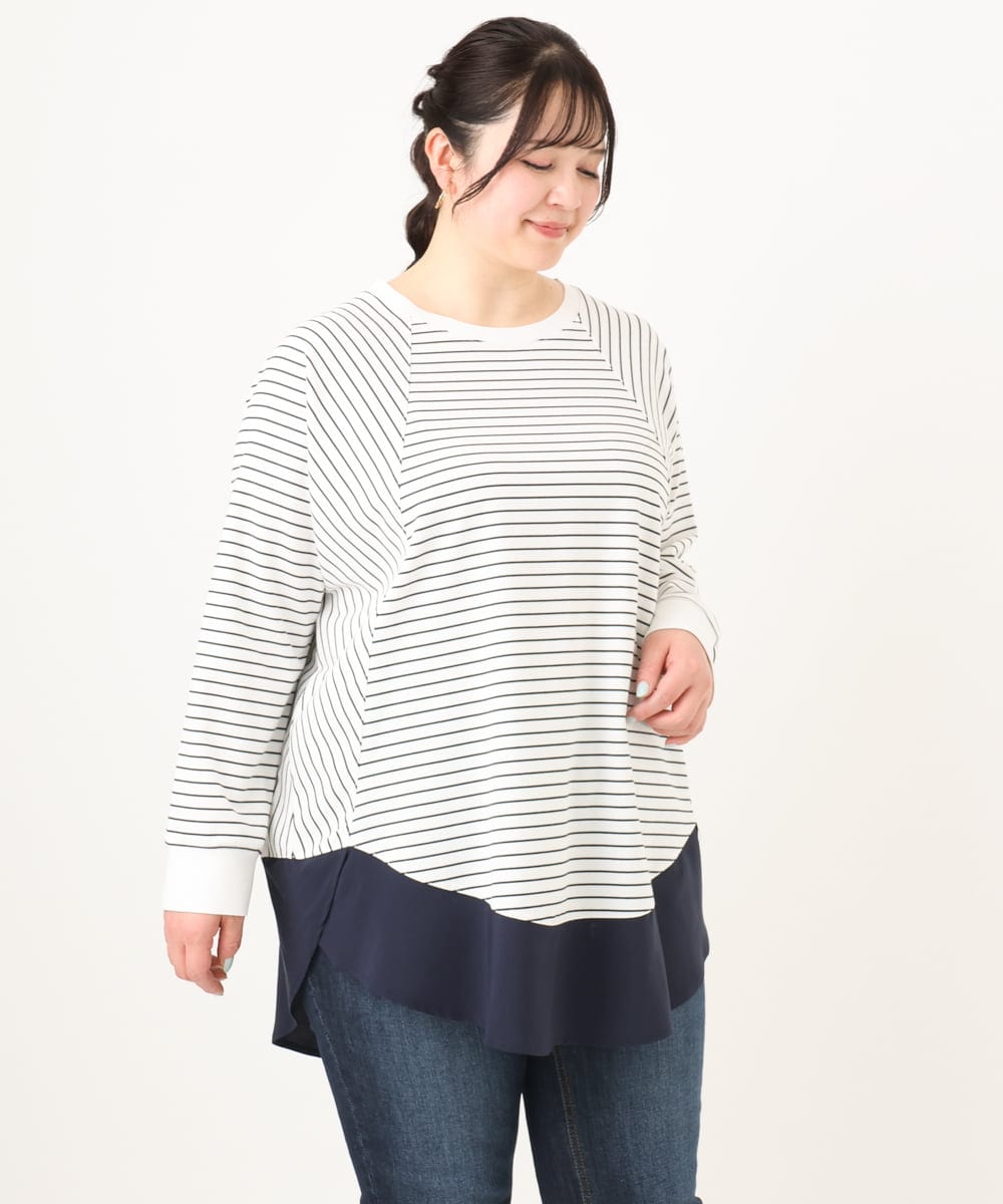 OLECA16099 eur3(エウルキューブ) 【大きいサイズ】レイヤード風ドッキングプルオーバー ホワイト(90)