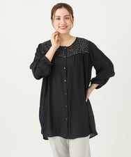 OLECA31089 eur3(エウルキューブ) 【大きいサイズ】2WAYツイードジョーゼットブラウス ブラック(94)