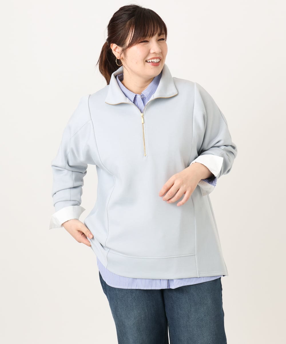 OLECD09099 eur3(エウルキューブ) 【WEB先行販売】【大きいサイズ】ハーフジップダンボールプルオーバー ライトブルー(50)