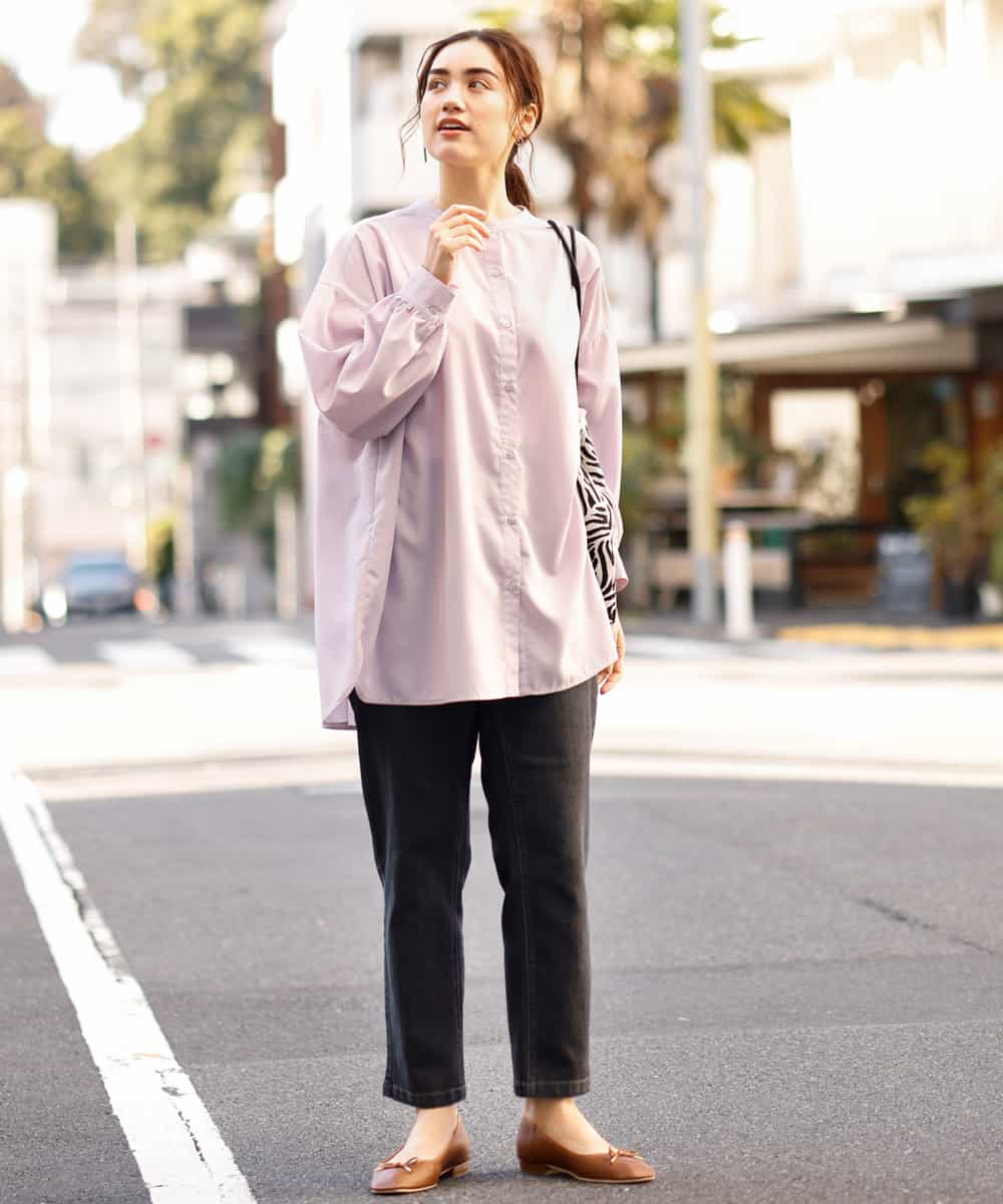 OLECP15080 eur3(エウルキューブ) 【大きいサイズ/a.v.v×eur3】バンドカラーシャツチュニック ラベンダー(60)