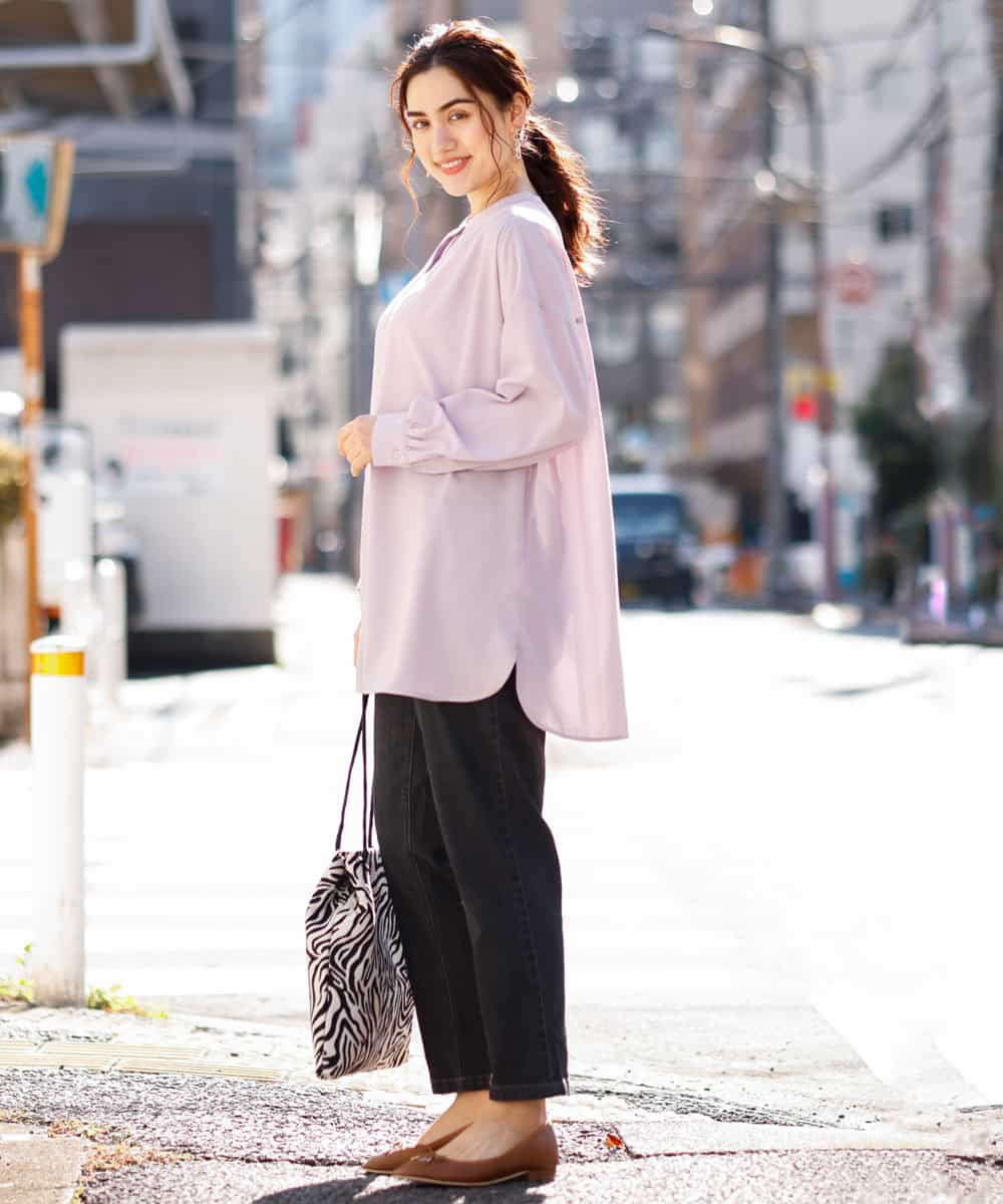 OLECP15080 eur3(エウルキューブ) 【大きいサイズ/a.v.v×eur3】バンドカラーシャツチュニック ラベンダー(60)