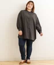 OLECP15080 eur3(エウルキューブ) 【大きいサイズ/a.v.v×eur3】バンドカラーシャツチュニック ダークグレー(93)