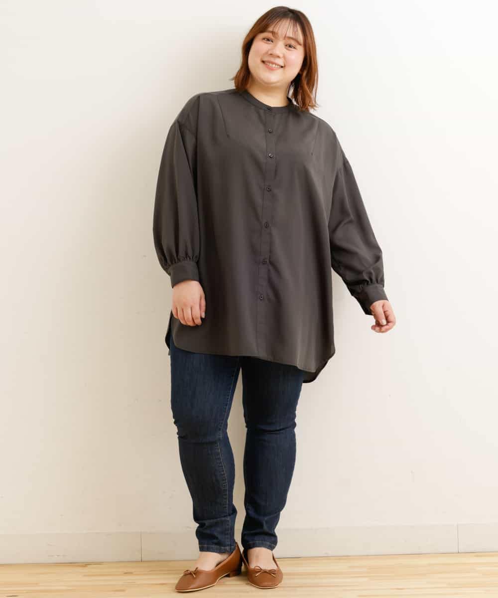 OLECP15080 eur3(エウルキューブ) 【大きいサイズ/a.v.v×eur3】バンドカラーシャツチュニック ダークグレー(93)