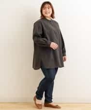 OLECP15080 eur3(エウルキューブ) 【大きいサイズ/a.v.v×eur3】バンドカラーシャツチュニック ダークグレー(93)