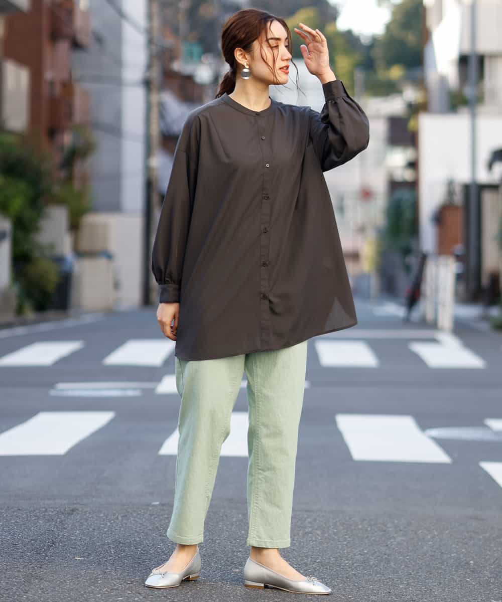 OLECP15080 eur3(エウルキューブ) 【大きいサイズ/a.v.v×eur3】バンドカラーシャツチュニック ダークグレー(93)