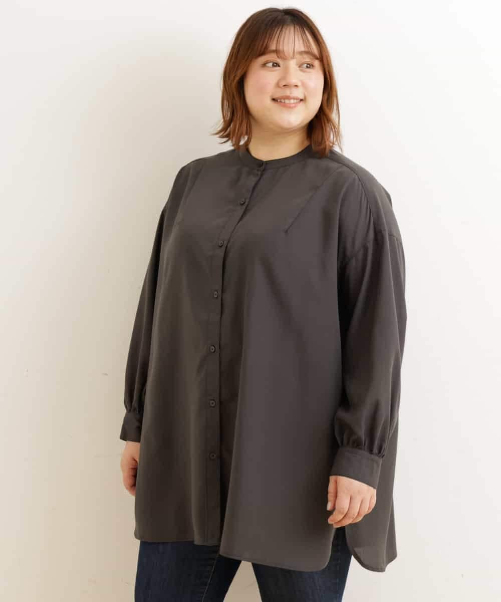 OLECP15080 eur3(エウルキューブ) 【大きいサイズ/a.v.v×eur3】バンドカラーシャツチュニック ダークグレー(93)