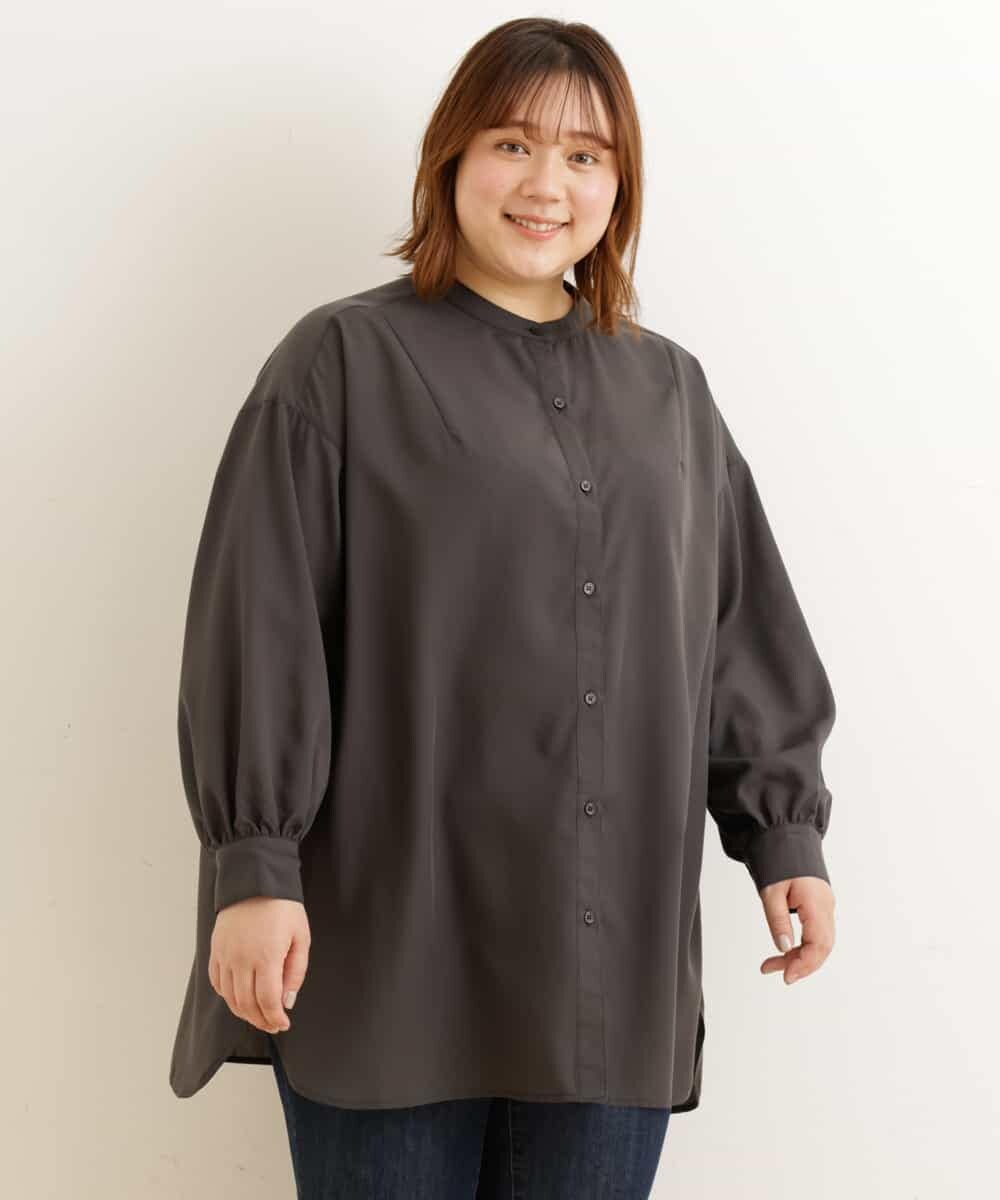 OLECP15080 eur3(エウルキューブ) 【大きいサイズ/a.v.v×eur3】バンドカラーシャツチュニック ダークグレー(93)