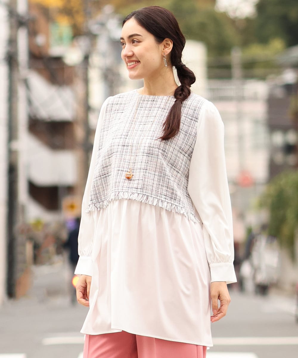 OLECS02090 eur3(エウルキューブ) 【大きいサイズ】ツイードコンビチュニック ライトピンク(01)