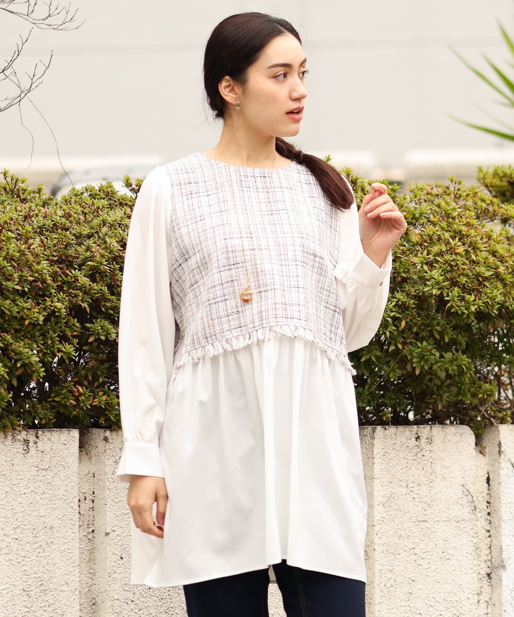 OLECS02090 eur3(エウルキューブ) 【大きいサイズ】ツイードコンビチュニック ライトピンク(01)