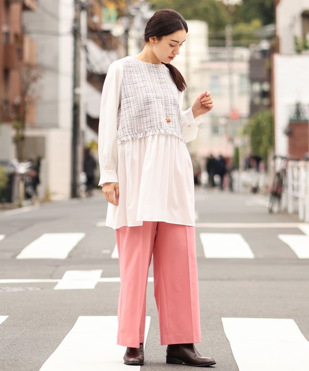 OLECS02090 eur3(エウルキューブ) 【大きいサイズ】ツイードコンビチュニック ライトピンク(01)