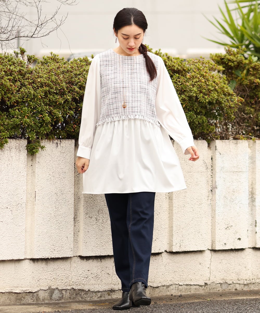 OLECS02090 eur3(エウルキューブ) 【大きいサイズ】ツイードコンビチュニック ライトピンク(01)