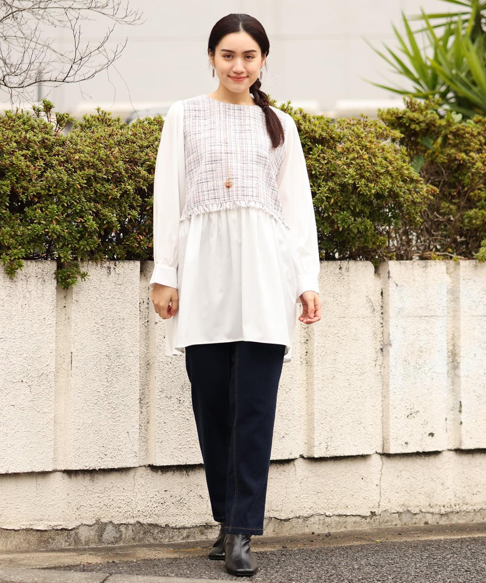 OLECS02090 eur3(エウルキューブ) 【大きいサイズ】ツイードコンビチュニック ライトピンク(01)