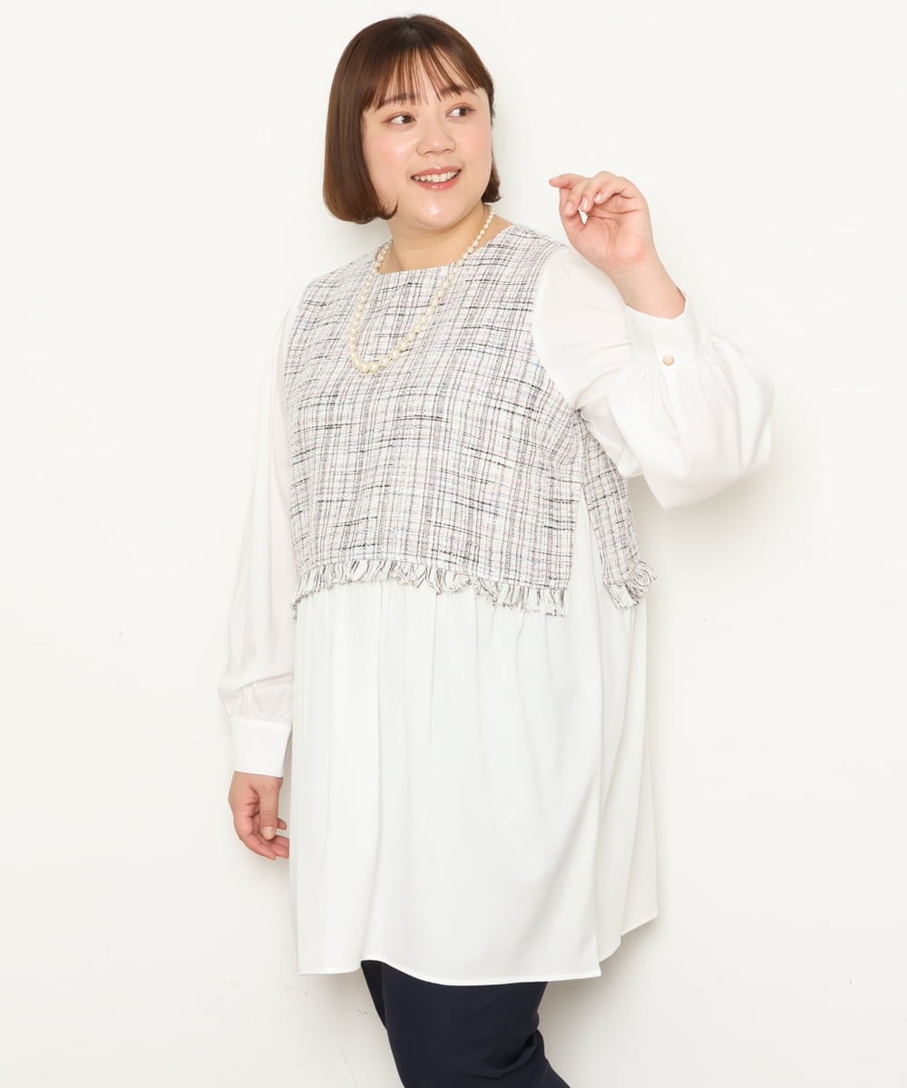 OLECS02090 eur3(エウルキューブ) 【大きいサイズ】ツイードコンビチュニック ライトピンク(01)