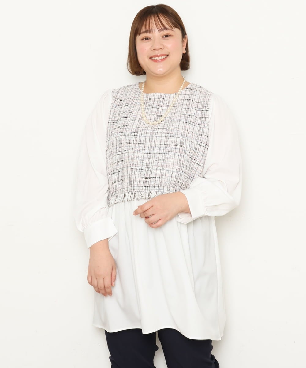 OLECS02090 eur3(エウルキューブ) 【大きいサイズ】ツイードコンビチュニック ライトピンク(01)