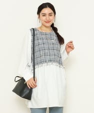OLECS02090 eur3(エウルキューブ) 【大きいサイズ】ツイードコンビチュニック ネイビー(57)