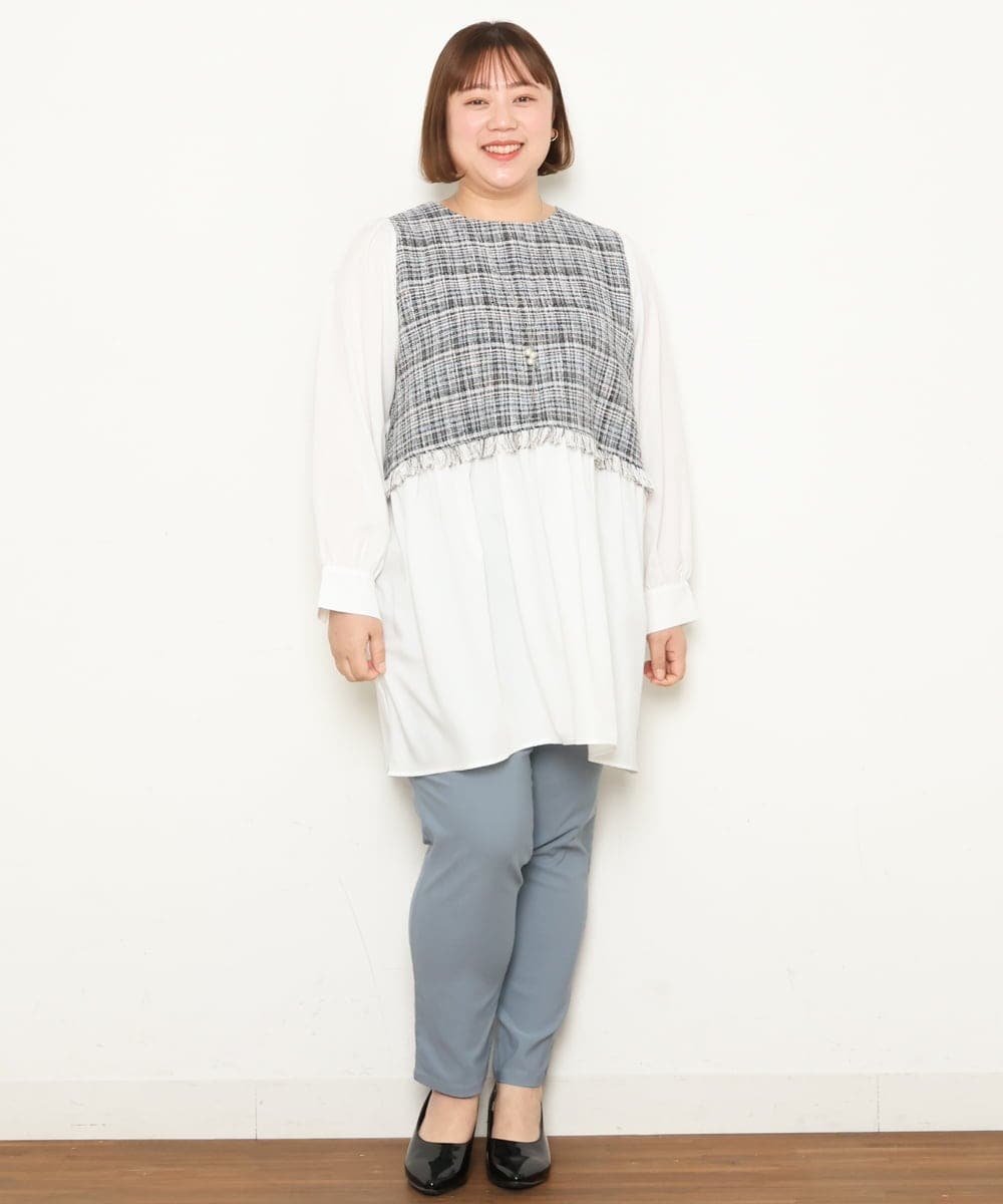 OLECS02090 eur3(エウルキューブ) 【大きいサイズ】ツイードコンビチュニック ネイビー(57)