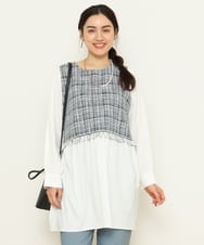 OLECS02090 eur3(エウルキューブ) 【大きいサイズ】ツイードコンビチュニック ネイビー(57)