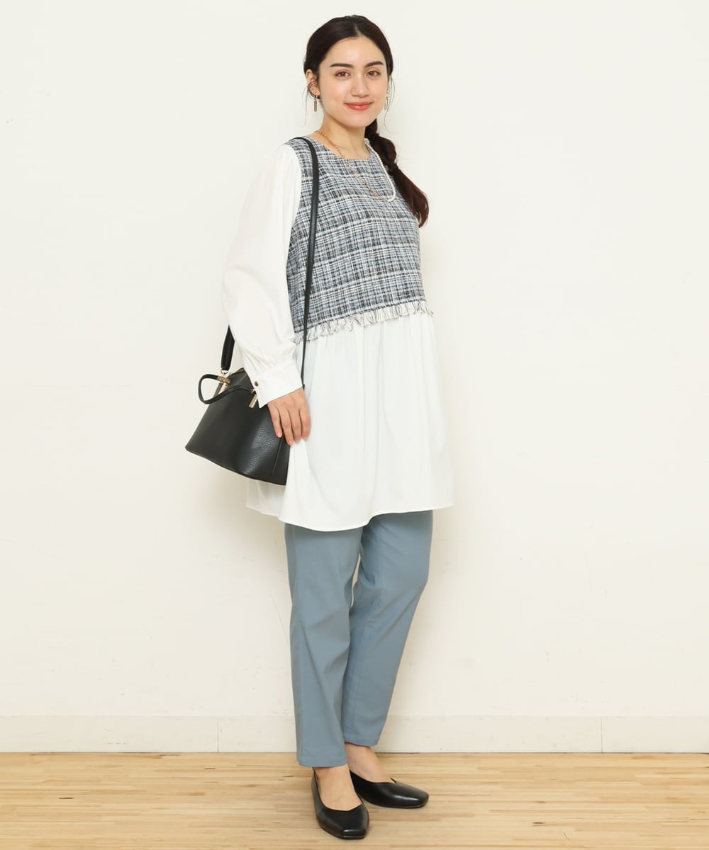 OLECS02090 eur3(エウルキューブ) 【大きいサイズ】ツイードコンビチュニック ネイビー(57)